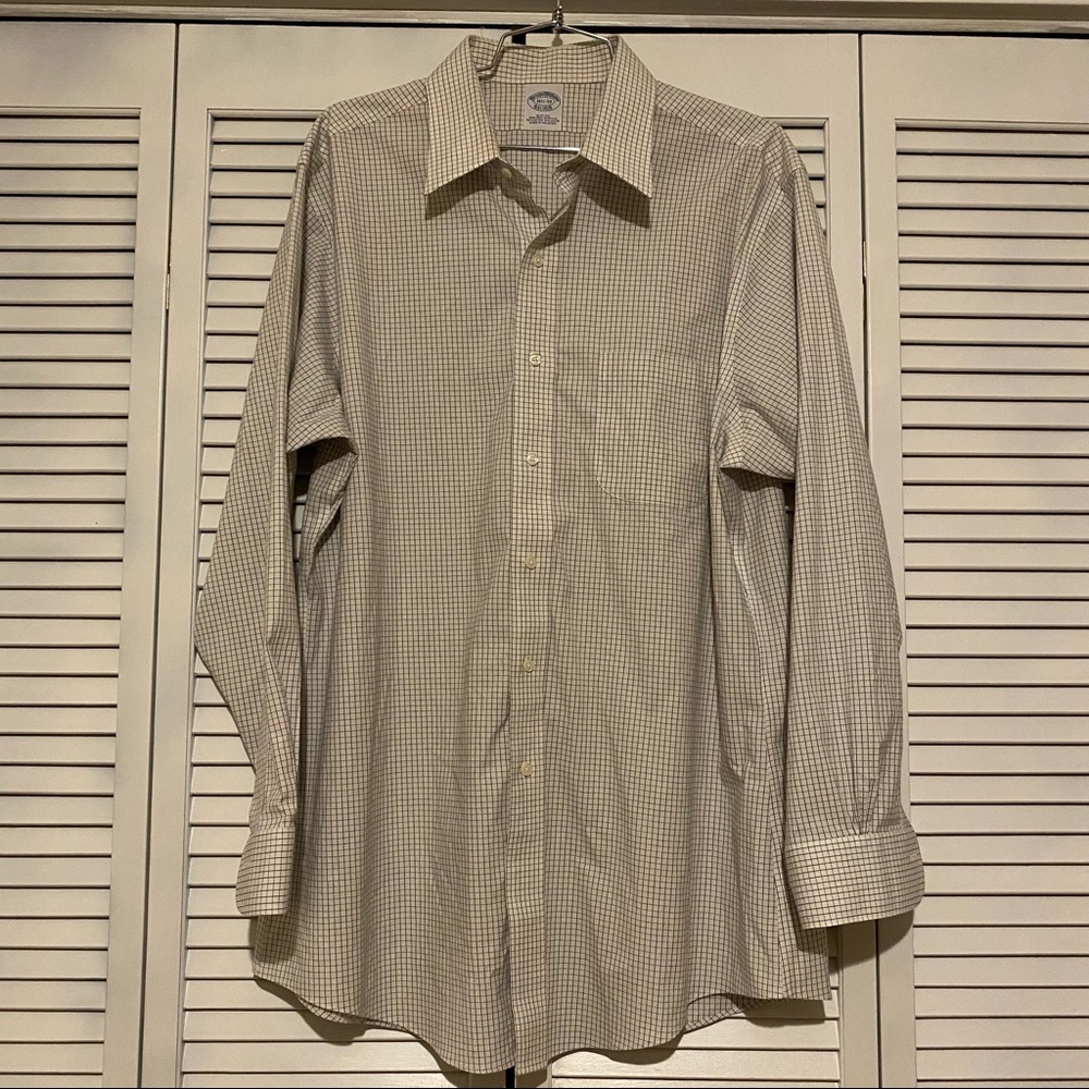 Brooks Brothers White and Black Grid Check Button Down Shirt